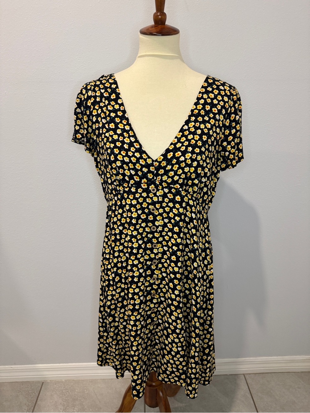 My Michelle Black Dress with Yellow Daisy Print